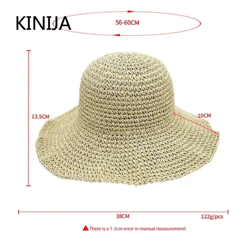 Chapeau de plage femme casquette de protection solaire Simple femmes Panama chapeau de paille été chapeau de soleil pour femmes dame pliant casquettes de voyage 10 cm bord disquette