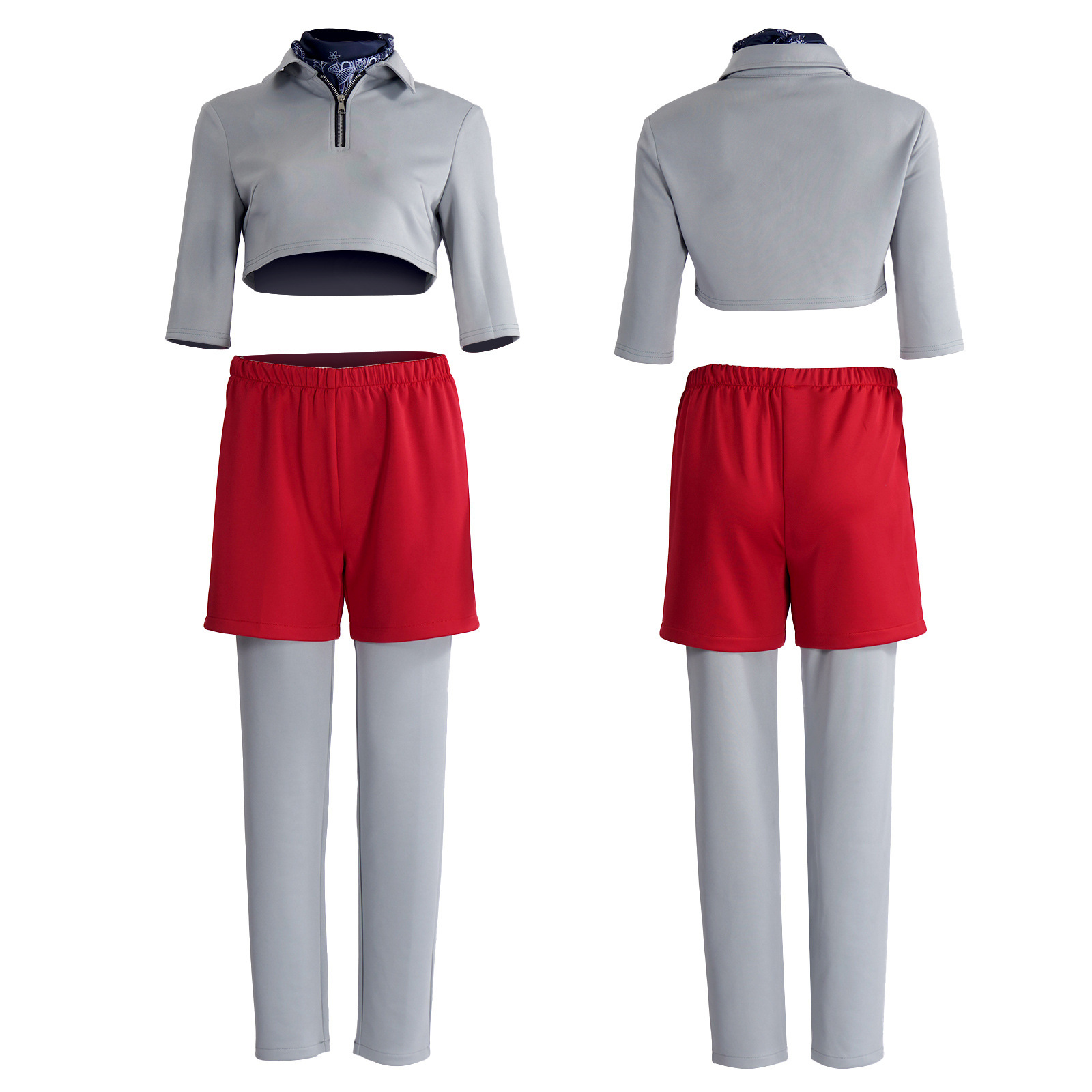 Costume de cosplay ELEVEN, tenue de cosplay vintage sportive pour femmes, haut court gris, ensemble de pantalon court rouge