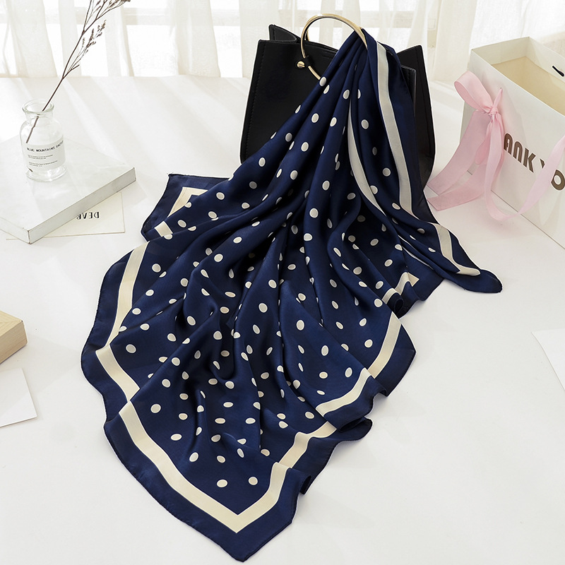 Foulard carré en soie à pois pour femmes, 90x90cm, bandeau pour cheveux, chaîne douce, Hijab, Foulard, nouvelle mode