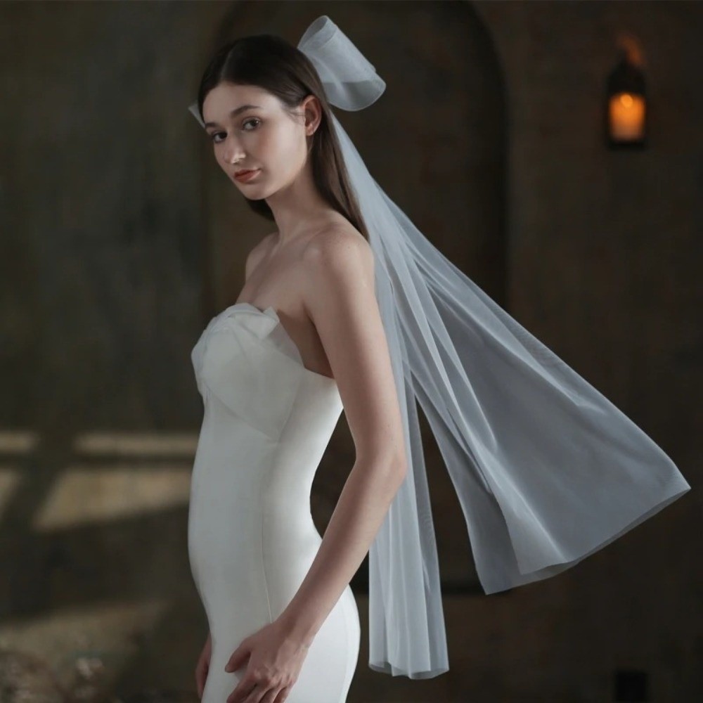 Voile de mariée mignon à double couche, accessoires pour cheveux, voiles courts avec nœud papillon, voiles transparents pour filles