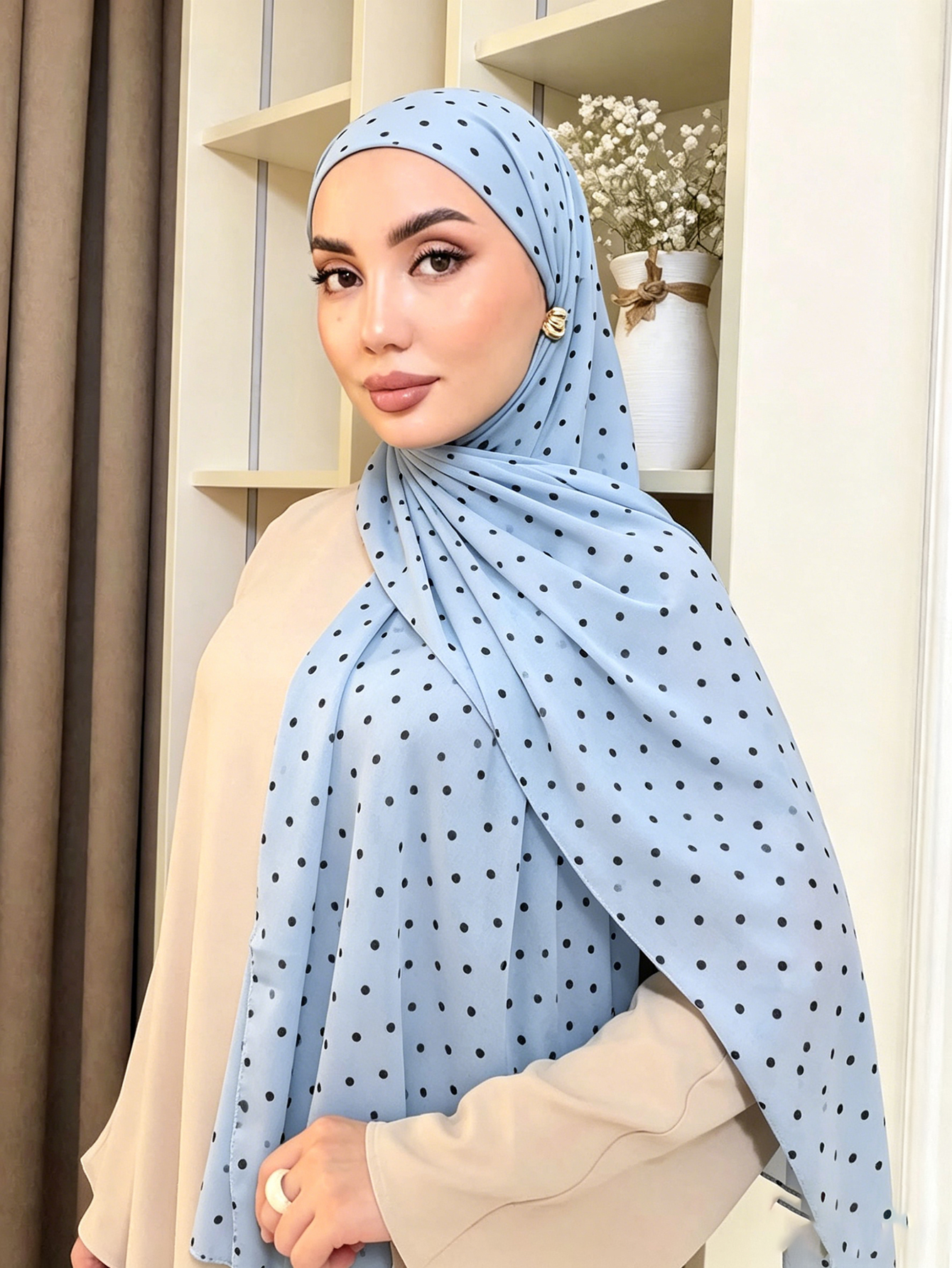 Hijab en mousseline à pois, doux et léger, pour femmes musulmanes, hijab instantané, foulard pour la tête