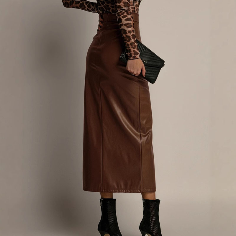 Jupes en cuir PU pour femmes, Sexy, fente haute, élégantes, Slim, taille haute, paquet de hanches, nouvelle mode, jupe crayon de bureau