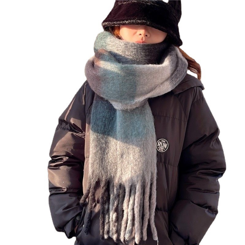 2025New hiver épais chaud écharpe femmes cachemire châle et enveloppes Pashmina foulard Bufanda femme arc-en-ciel poilu Tessel Echarpe
