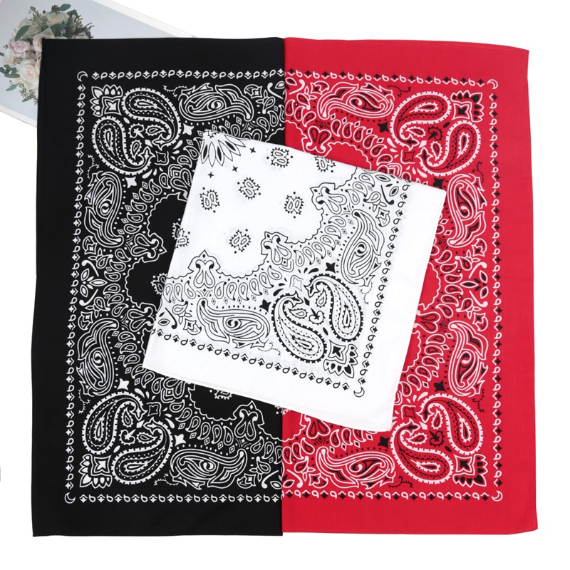 Bandana unisexe 70x70cm en coton noir 100% pour femme et homme, style hip-hop, motif cachemire, grande écharpe punk, accessoire de tête pour motard, sportif, ou bandeau.