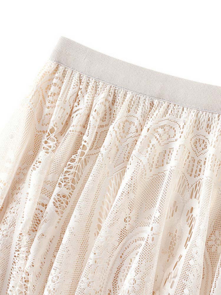 Printemps été femmes dentelle jupes solide taille haute élastique Vintage élégant bureau dames blanc noir Chic jupes longues Jupe Longue