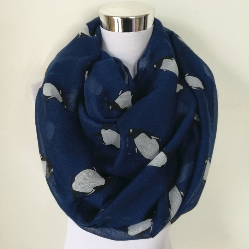 Mode pingouin imprimé cercle cou foulards femme grands mouchoirs pour femmes animal châle Snood écharpe capuche pour les femmes