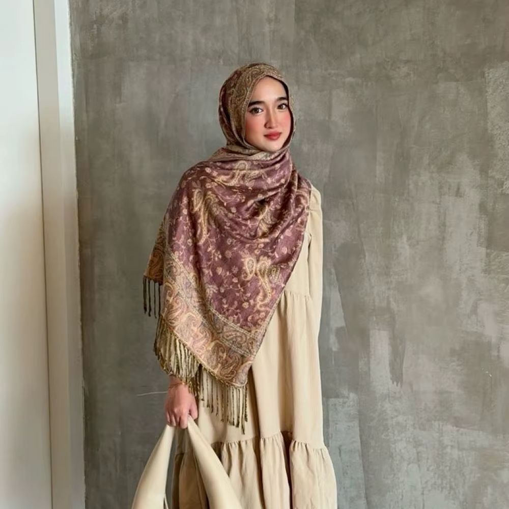 Écharpe Pashmina Paisley Brodé de Haute Qualité pour Femme, Châle Musulman avec Pompons, Étole en Coton Jacquard, Foulard Tendance