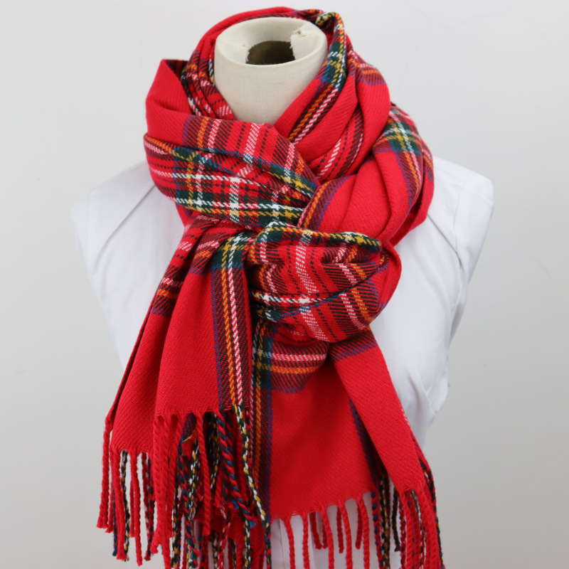 Écharpe à pampilles Tartan rouge, élégante, Vintage, décoration, écharpe de cou, automne hiver, résistante au froid, chaude, unisexe, écharpe enveloppante, étoles Hijab