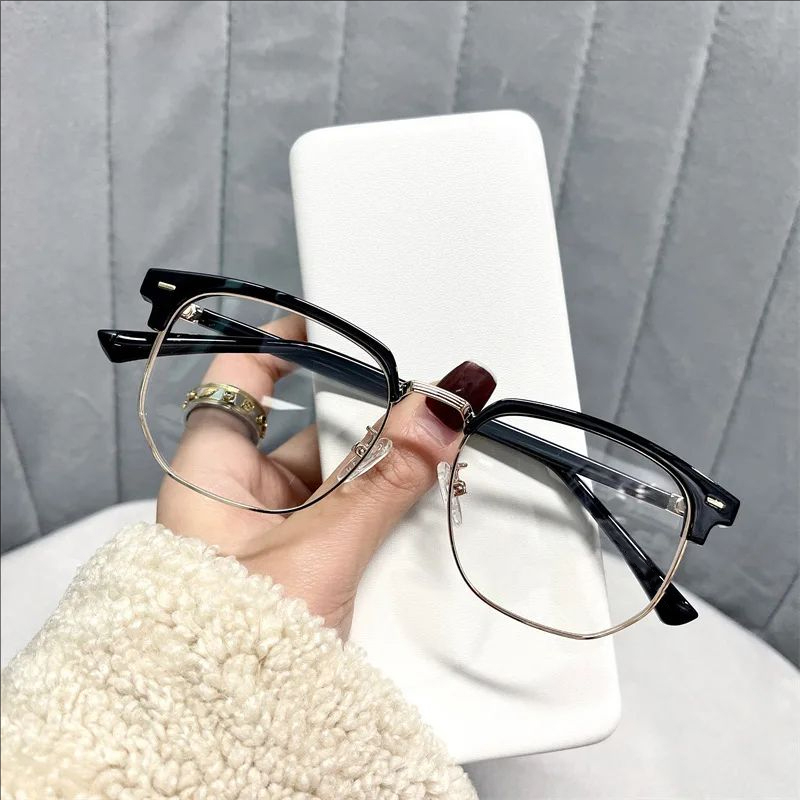 Lunettes carrées unisexes tendance pour hommes et femmes, monture en métal, lunettes polygonales, lunettes noires anti-lumière bleue