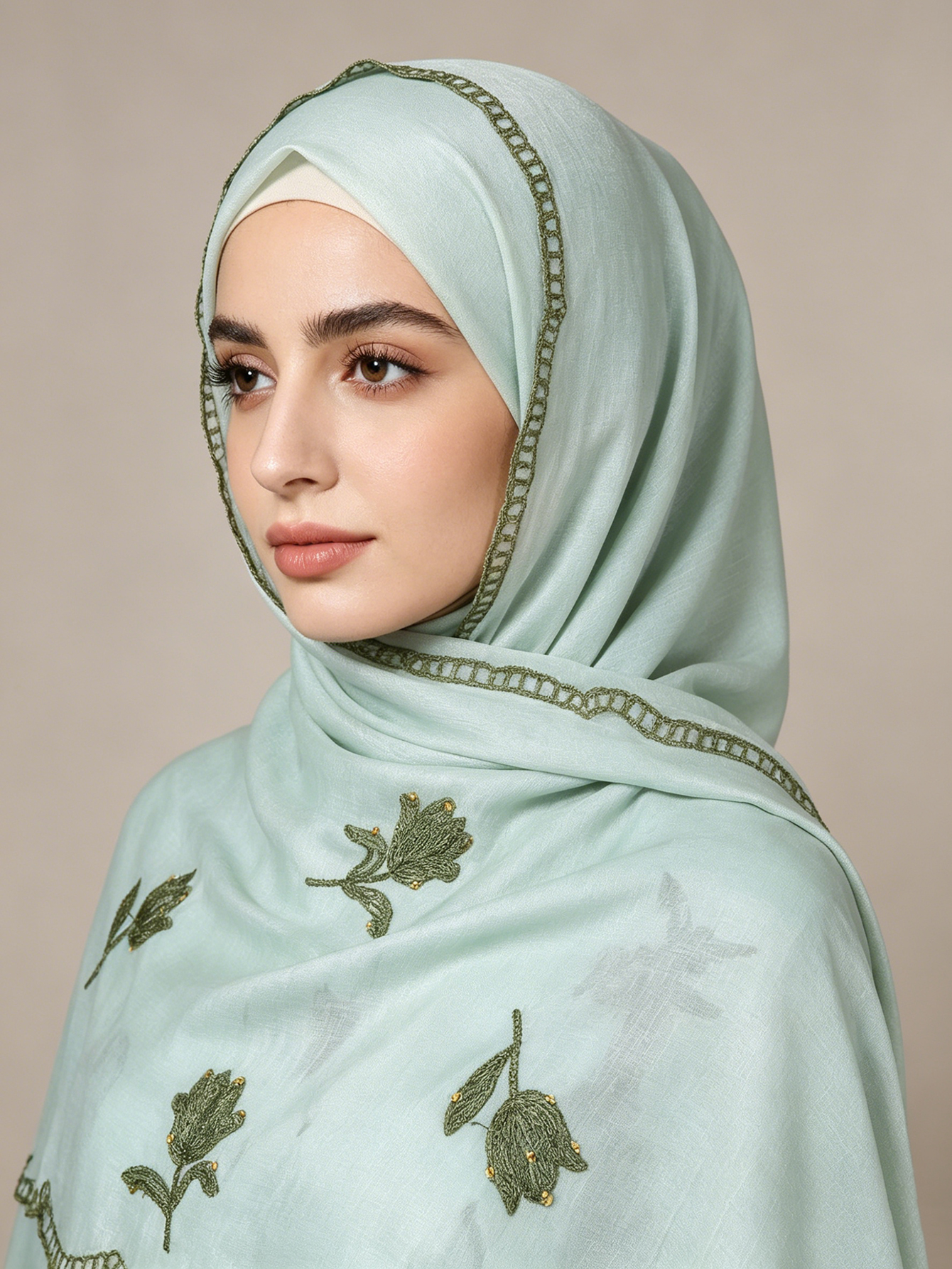 Hijab islamique brodé floral 90*90cm pour femmes, hijab scintillant, léger, en tissu froissé uni