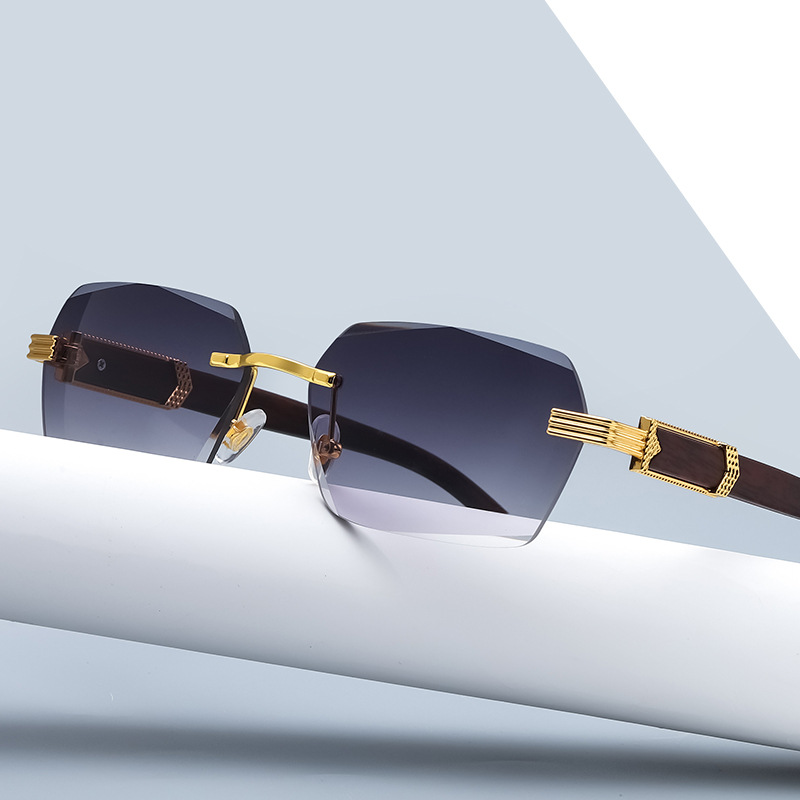 Lunettes De soleil carrées sans bords De luxe pour hommes et femmes, marque De styliste, dégradé sans cadre, mode Vintage en bois Oculos De Sol