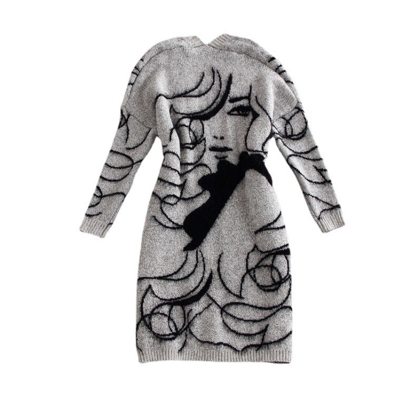Pull long élégant pour femme, manteau chaud, cardigans à imprimé figure, mode féminine, vêtements d'hiver, 2023