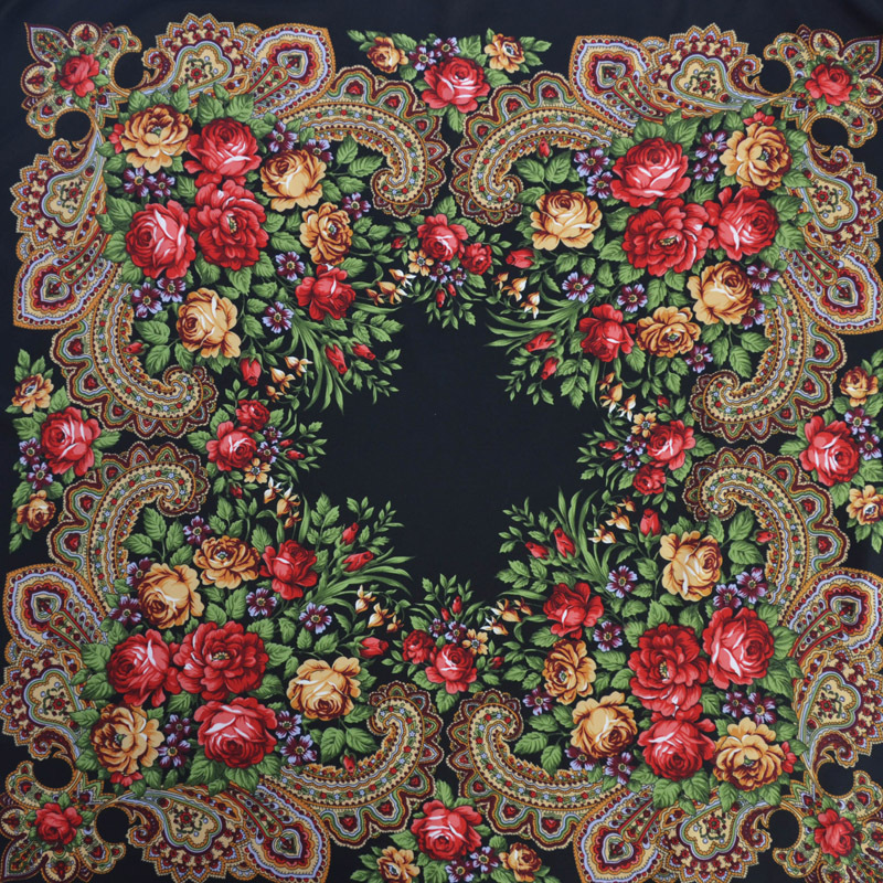 Foulard carré de Style National russe pour Femme, châle à franges, imprimé Floral, enveloppes de tête pour Femme, Hijab