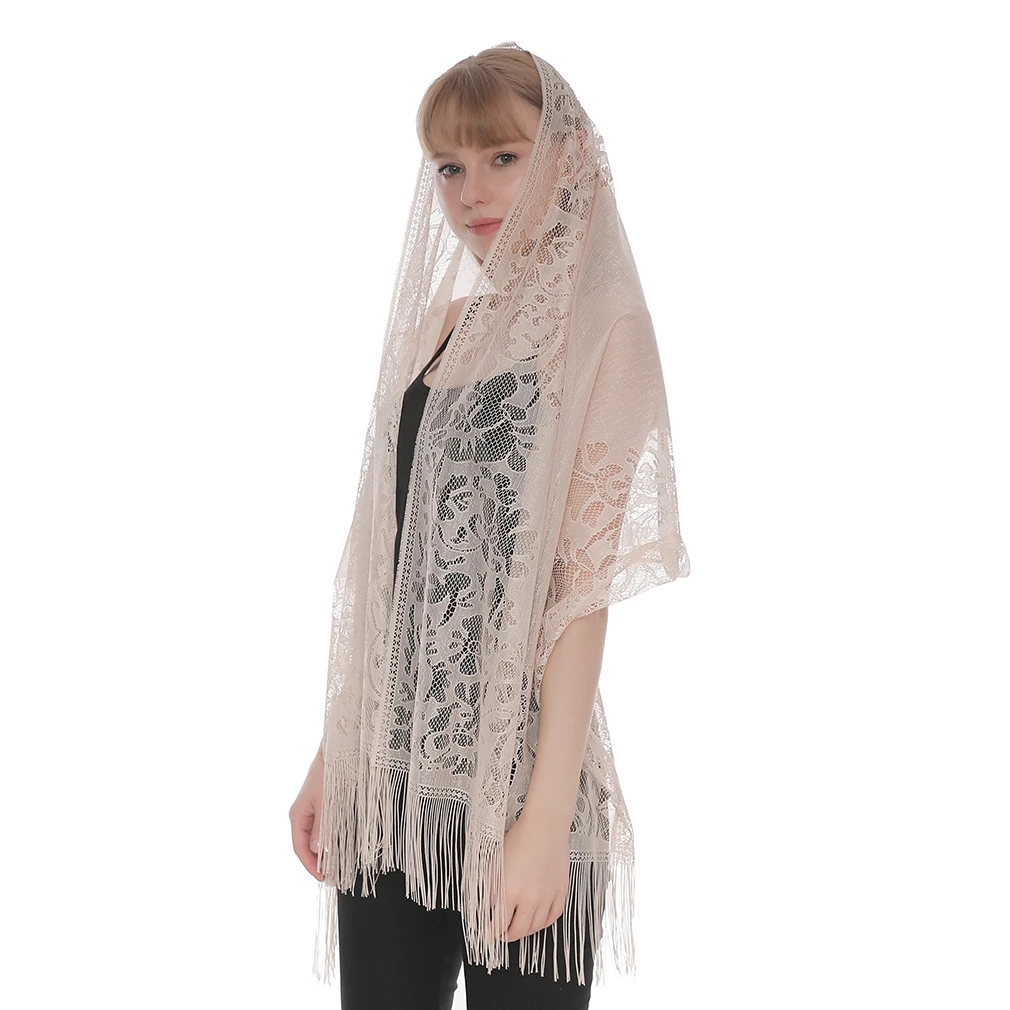 Châle d'église en dentelle, voile catholique, foulard de tête pour femmes, Mantille espagnole, chapelle de mariée, voile Latin pour masse, blanc et noir
