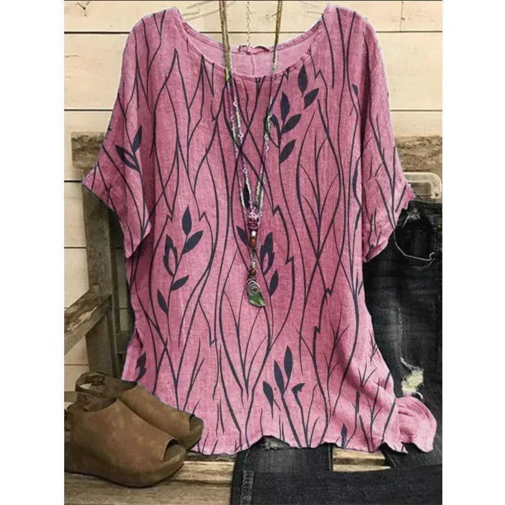Femmes grande taille 1XL-8XL décontracté haut ample chemises feuilles imprimé Blouse T-shirt dames mode Vintage Blouse demi manches T-shirt