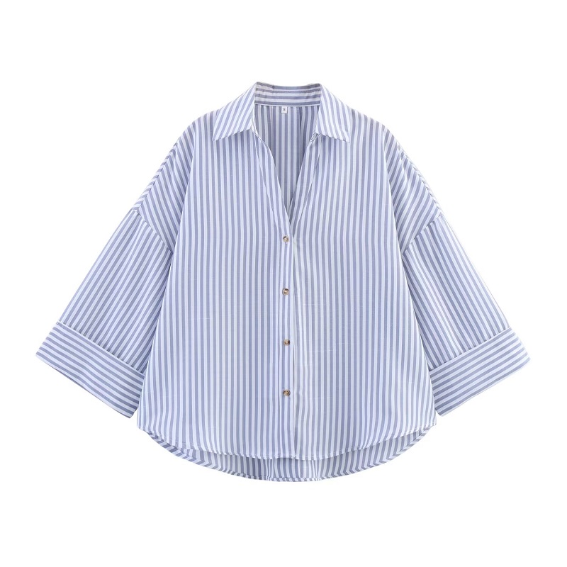 MUJER femmes chemises rayé surdimensionné chemises pour femmes à manches larges chemises et chemisiers décontractés femme blanc été hauts amples femme