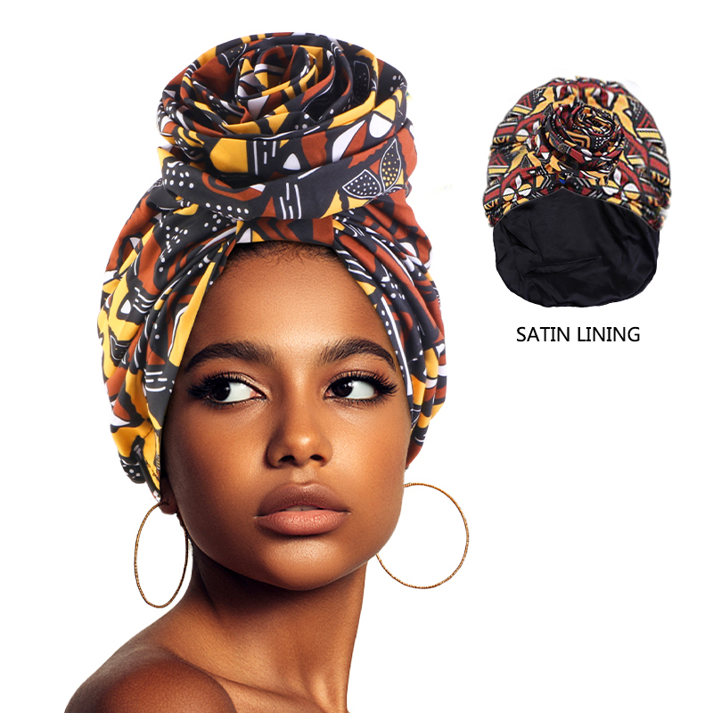 Femme africaine Satin doublé Turban casquette grande fleur chapeau imprimé fleuri bandeau Bonnet musulman foulard dames bonnets