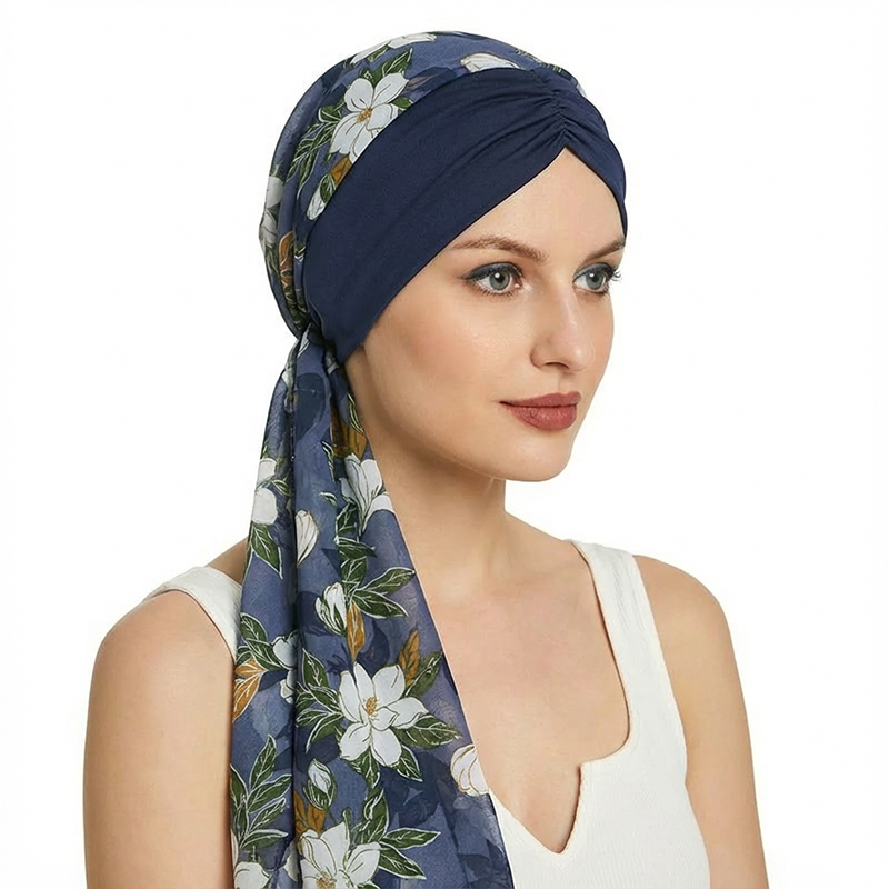 Nouveau femmes front plissé pré-attaché Turban casquette fleur imprimé musulman Hijab Cancer chimio chapeau couverture perte de cheveux tête écharpe enveloppement