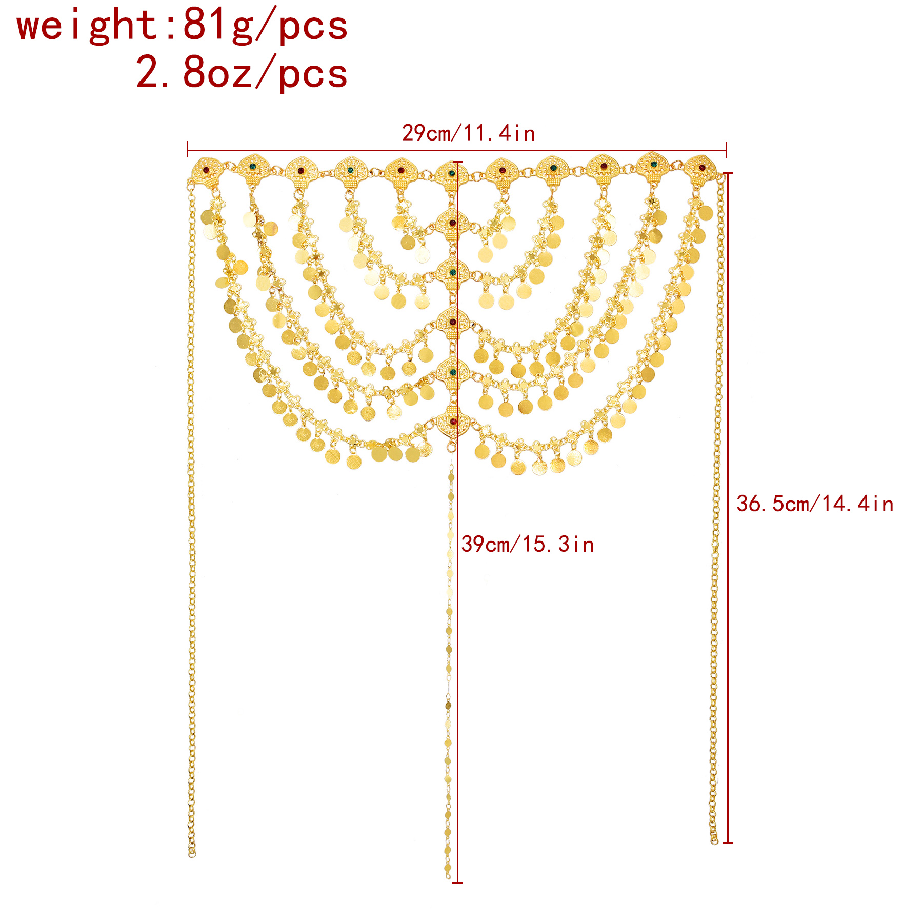 Serre-tête ethnique plaqué or, à plusieurs rangs, avec chaînes et pompons géométriques, bijou de cheveux arabe, turc, kurde, pour mariage, festival, cadeau.