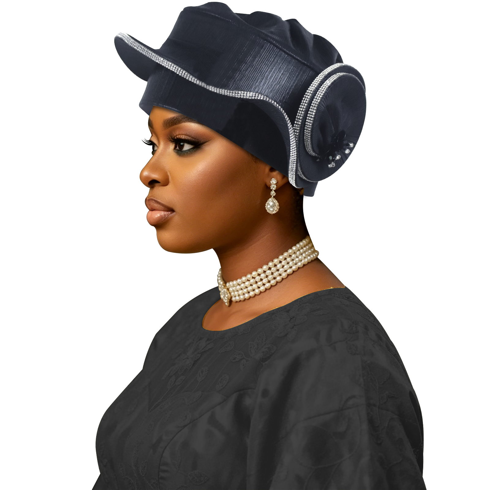 Turban Béret Spirale de Luxe en Strass pour Femme, Foulard Africain Auto-Gélé, Coiffe Nigériane pour Mariage et Fête