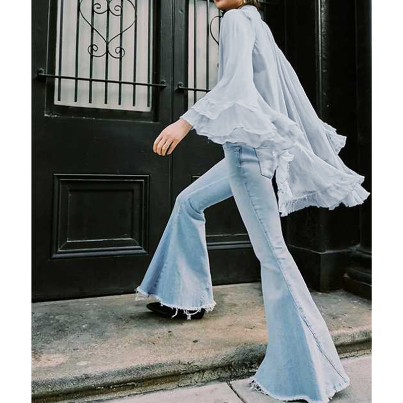 Chemisier cape pour femme à manches longues, transparent, sexy, avec volants et ourlet asymétrique, à nouer au cou