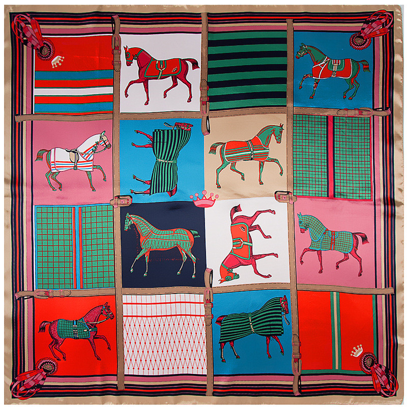 Écharpes à carreaux cheval pour femmes, écharpe carrée, châle bandana, hijab pour dames, mode féminine, 90cm
