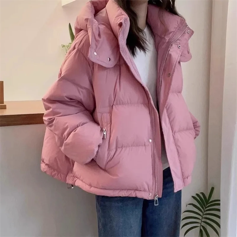 Parkas à capuche surdimensionnés en coton coréen pour femmes, manteau optique chaud, veste matelassurera adt, vêtements d'extérieur à fermeture éclair pour femmes, mode solide, hiver