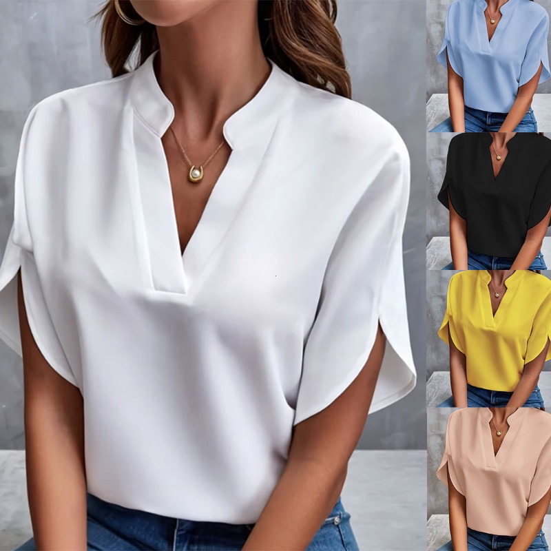 Blouse décontractée d'été pour femme, col en V, manches mi-longues, élégante, pour le bureau, coupe ample