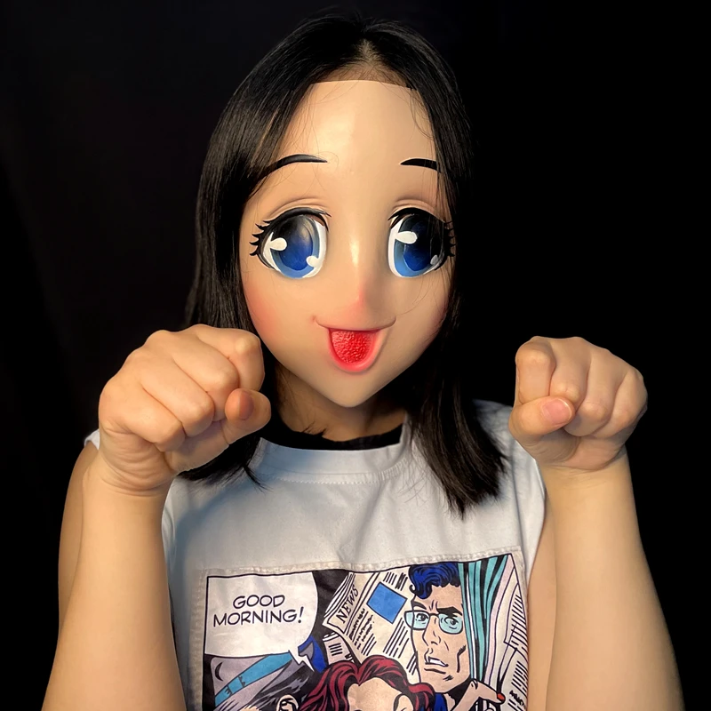 Masque réaliste en Latex pour femme, grands yeux, demi-visage, dessin animé, Cosplay, Kigurumi, déguisement de fête, accessoires de Costume
