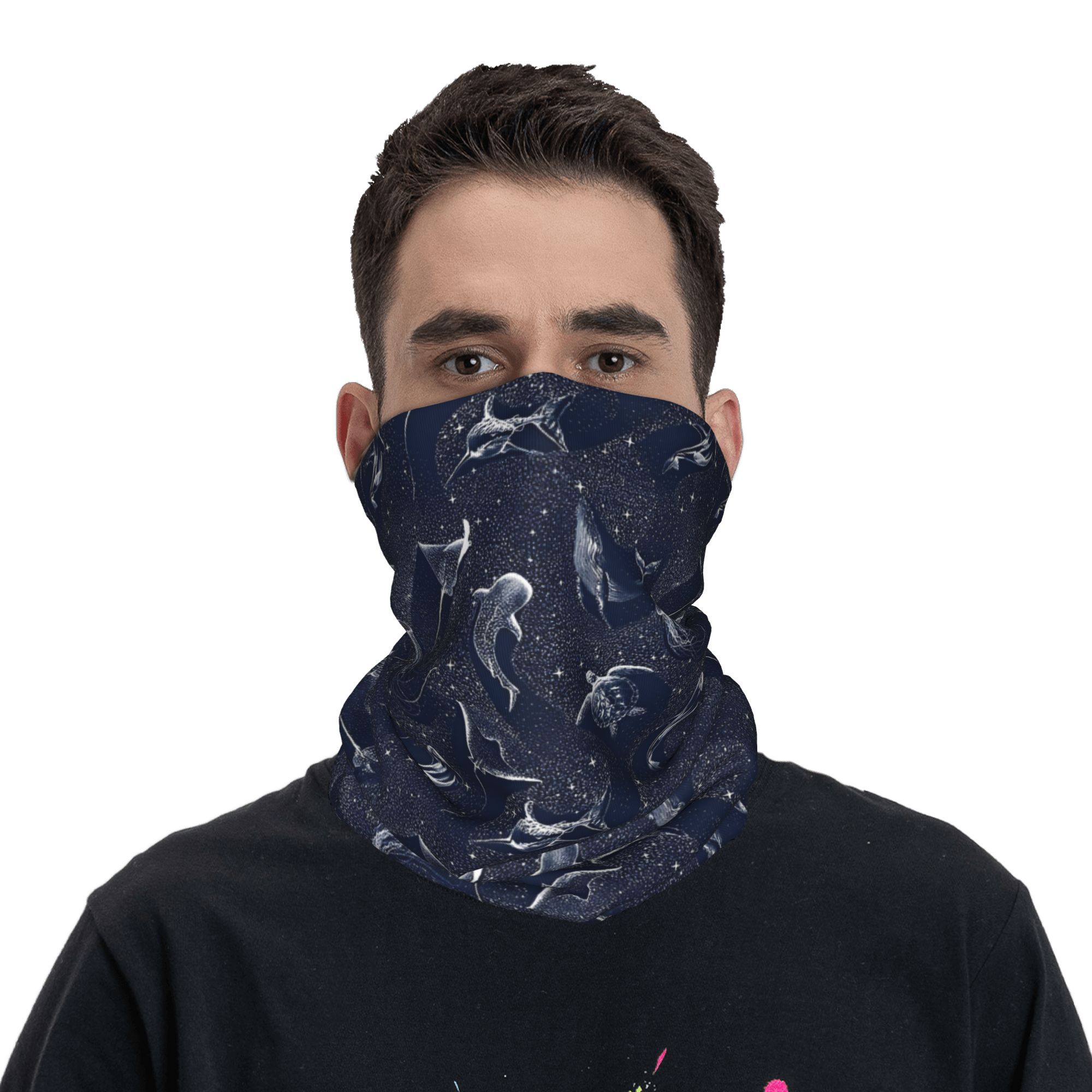 Cache-cou Bandana à motif océan cosmique, baleine étoilée, requins, écharpe enveloppante, bandeau multi-usage, course à pied, unisexe, coupe-vent pour adultes