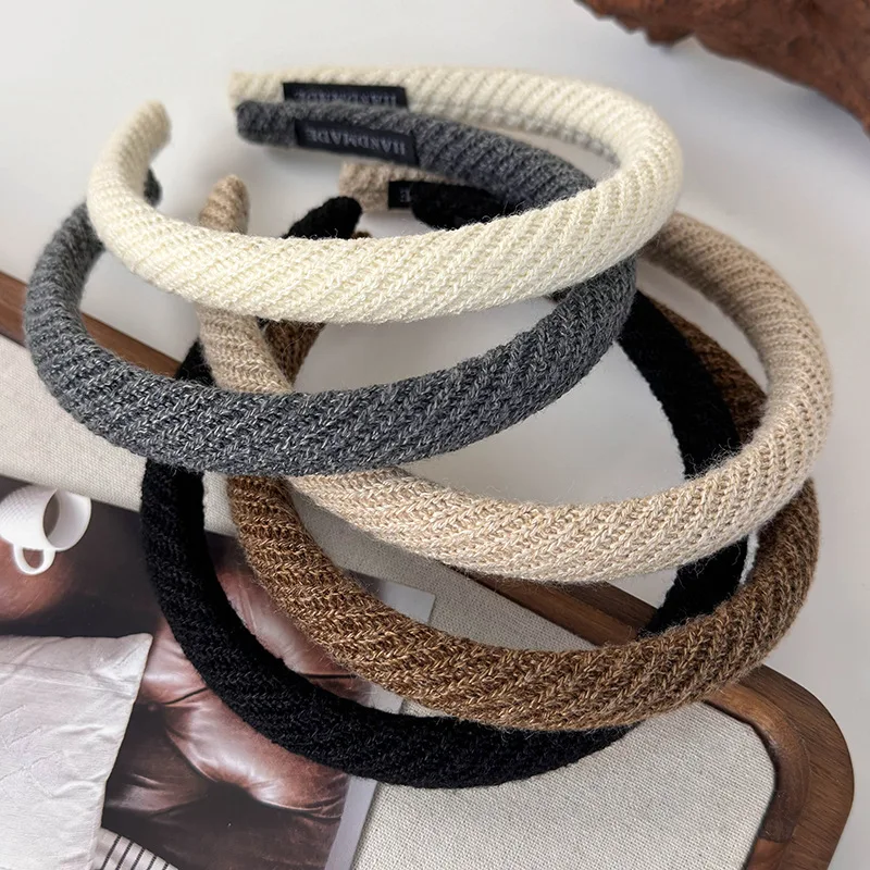Automne/printemps nouveau laine tricot sergé bandeau pour femme fille rétro élégant cheveux cerceau bandeau dame mode cheveux accessoires