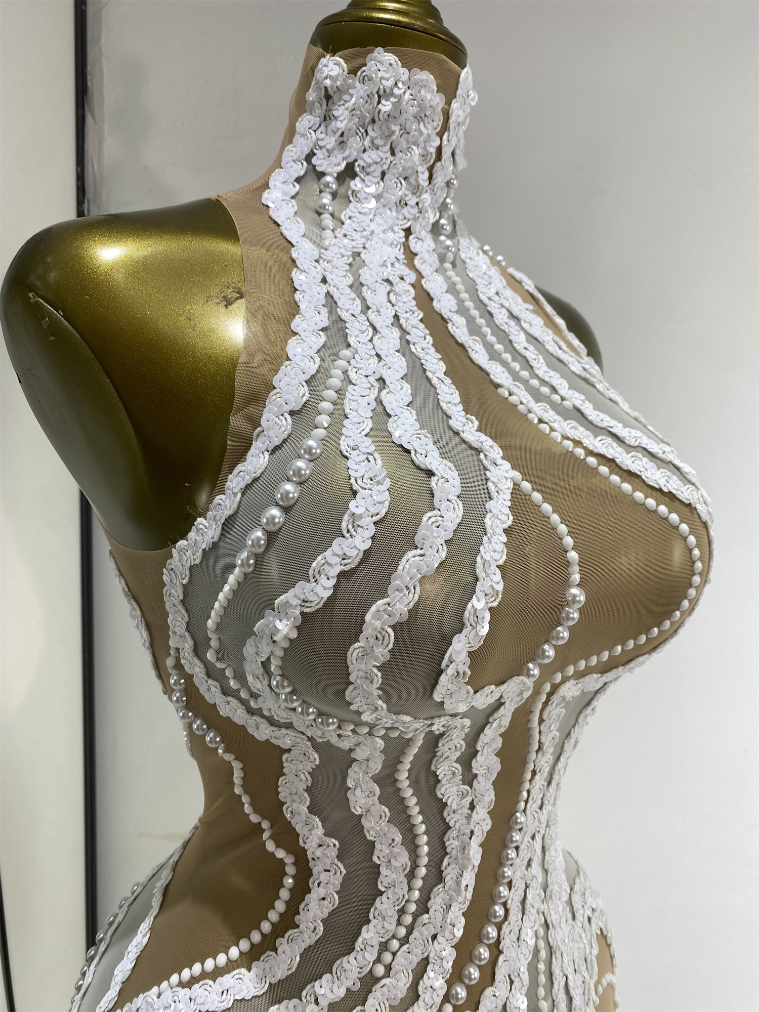 Robe de soirée pour femme, sexy, à paillettes, perles, transparente, longue, pour anniversaire, boîte de nuit, séance photo, soirée