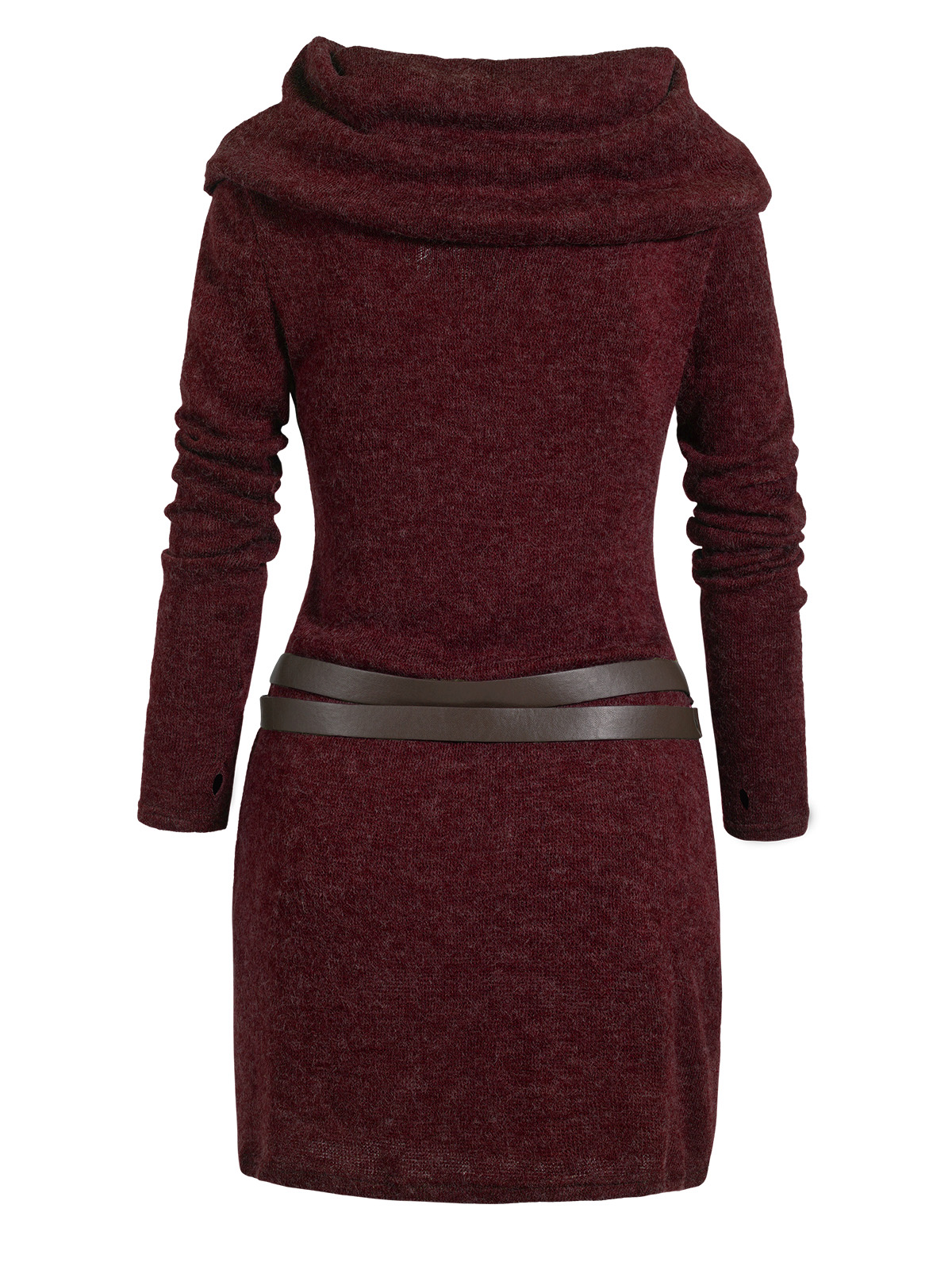 Dressfo robe femme à capuche col bénitier pull en tricot trou de pouce manches longues ceinturée robe tricotée vestidos