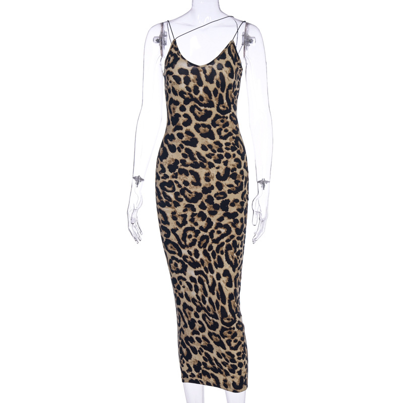 Robe mi-longue sexy imprimé léopard, sans manches, col en v, mode femme, streetwear, tenues de fête de noël, printemps