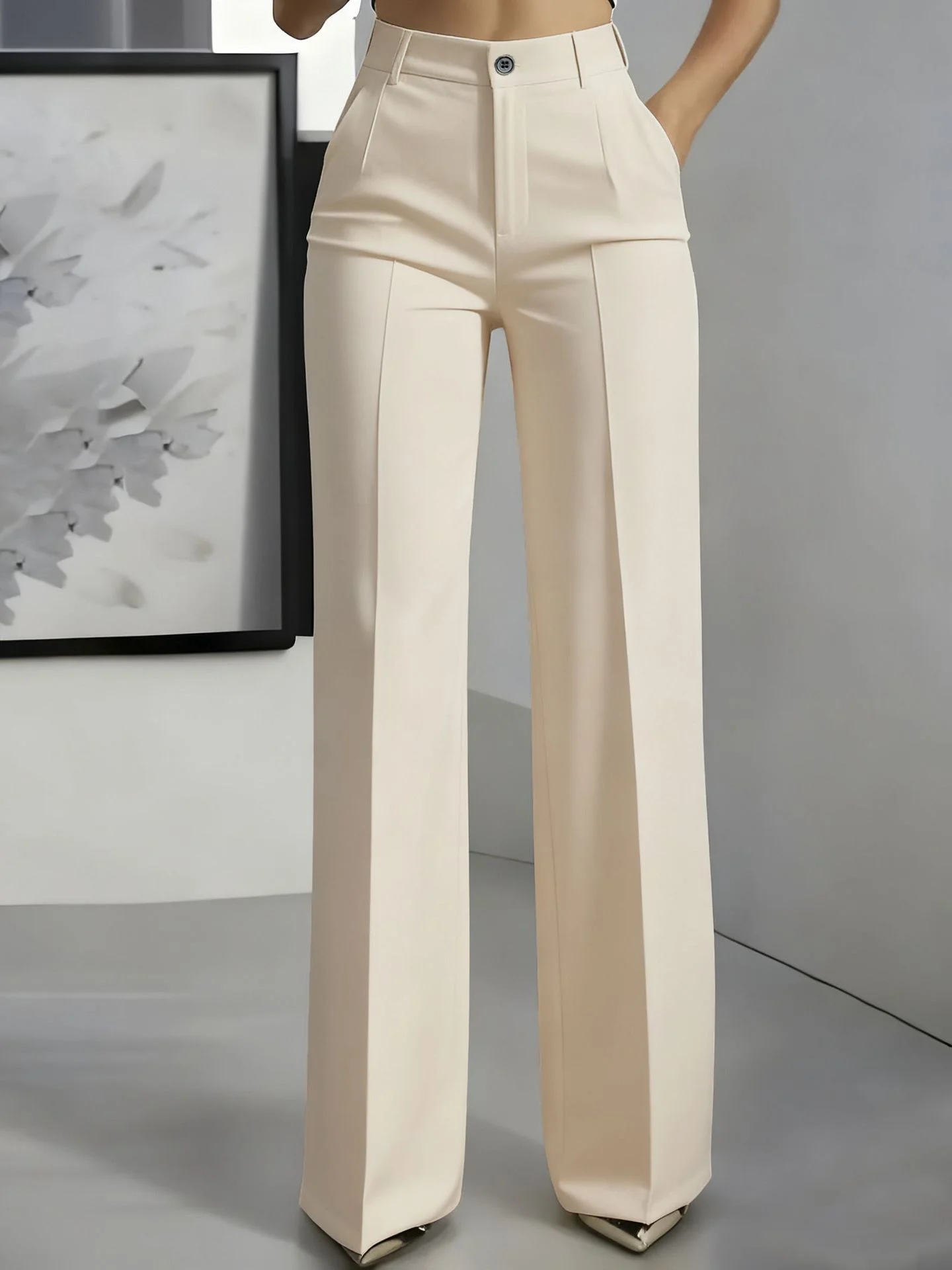 Pantalon de costume taille haute coupe droite pour femme, pantalon de bureau formel, coupe ajustée, couleur unie classique