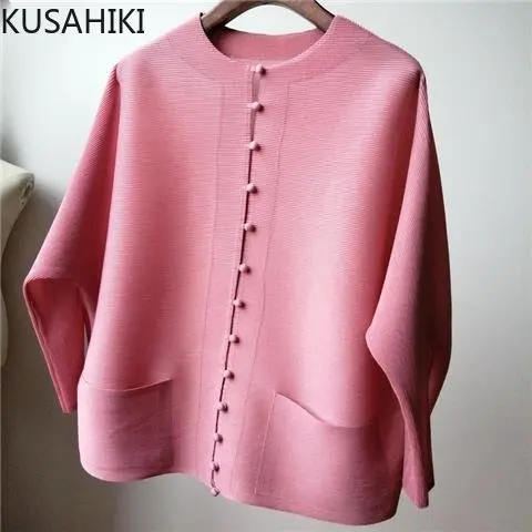 KUSAHIKI manches chauve-souris mode élégant col mi-haut femmes Blouse manteau coréen 2023 été nouveau coréen solide Cardigan hauts