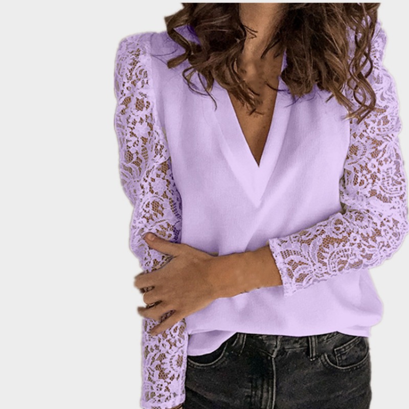 Vêtements pour femmes nouveau Style Patchwork dentelle à manches longues coupe ajustée chemise à bascule pour femmes Blouses