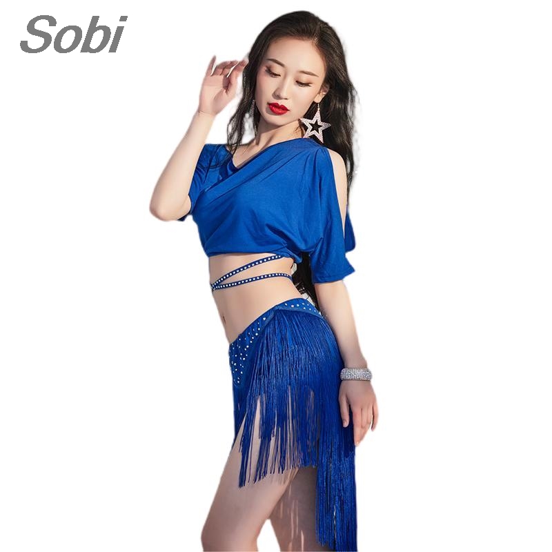 Ensemble de costumes de danse du ventre Sexy pour femmes, haut + jupe à franges, vêtements d'entraînement de classe, tenue de spectacle de danse du ventre orientale de déesse