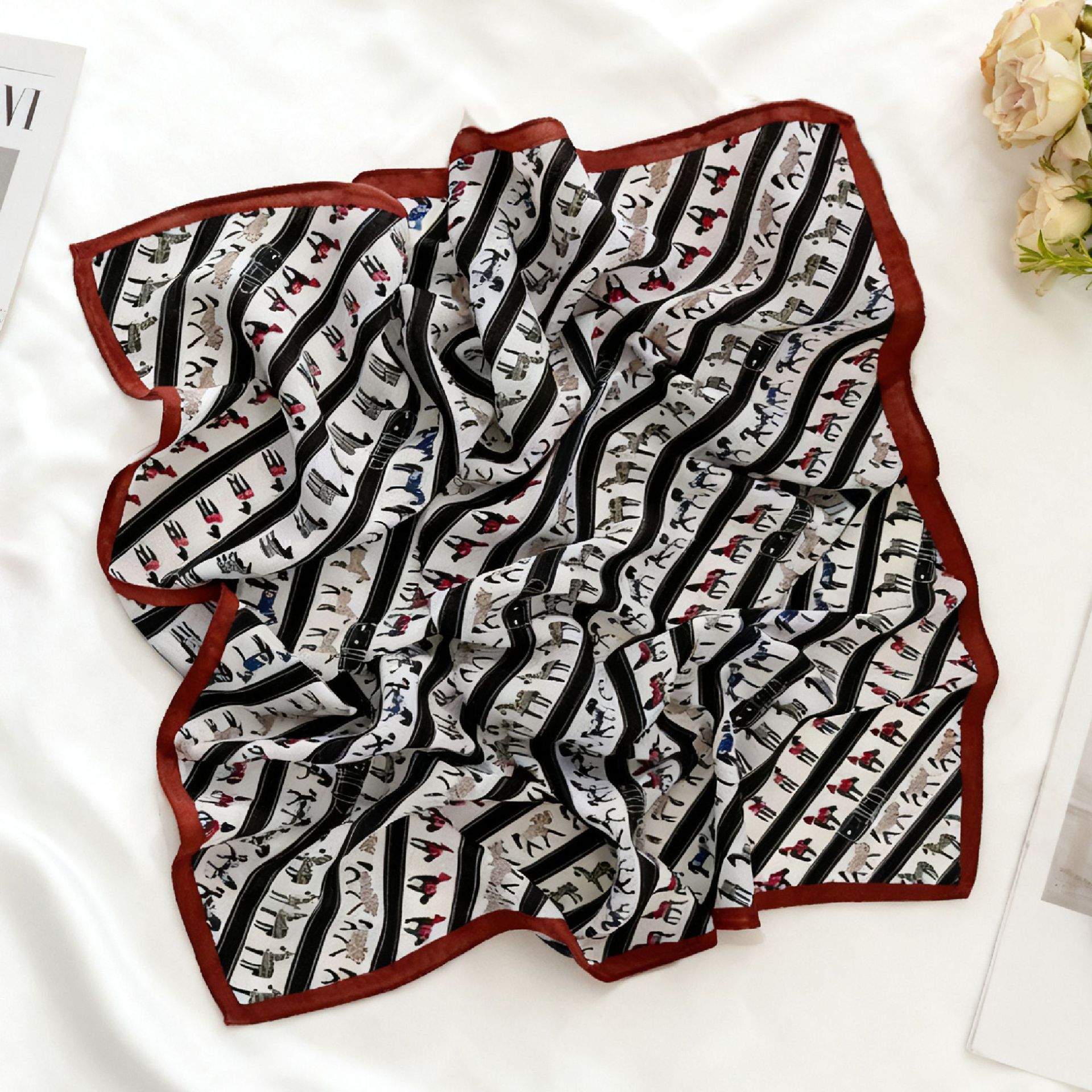 Écharpe carrée en coton pur de luxe pour femmes, foulard, écharpe pour le cou et les cheveux, design imprimé, foulard de tête, écharpe tendance pour filles