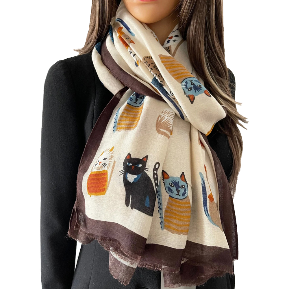 Femmes imprimé écharpe longue châle Animal luxe Designers écharpe mignon chat modèles Hijab doux Viscose Hijab femmes Floral Tippet