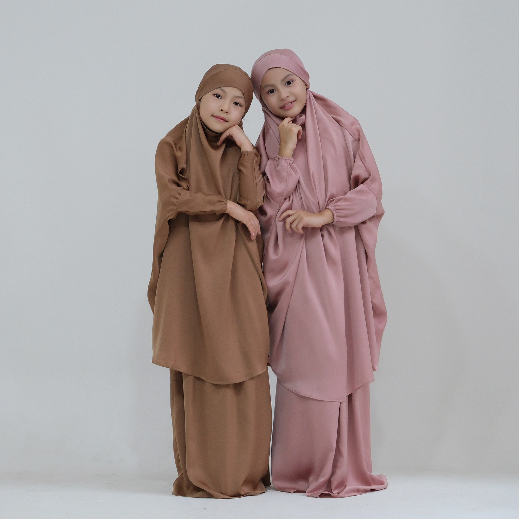 Eid Ramadan musulman enfants filles Hijab robe à capuche Khimar jupe Abaya prière vêtement islamique couverture complète Burqa Niqab 2 pièces