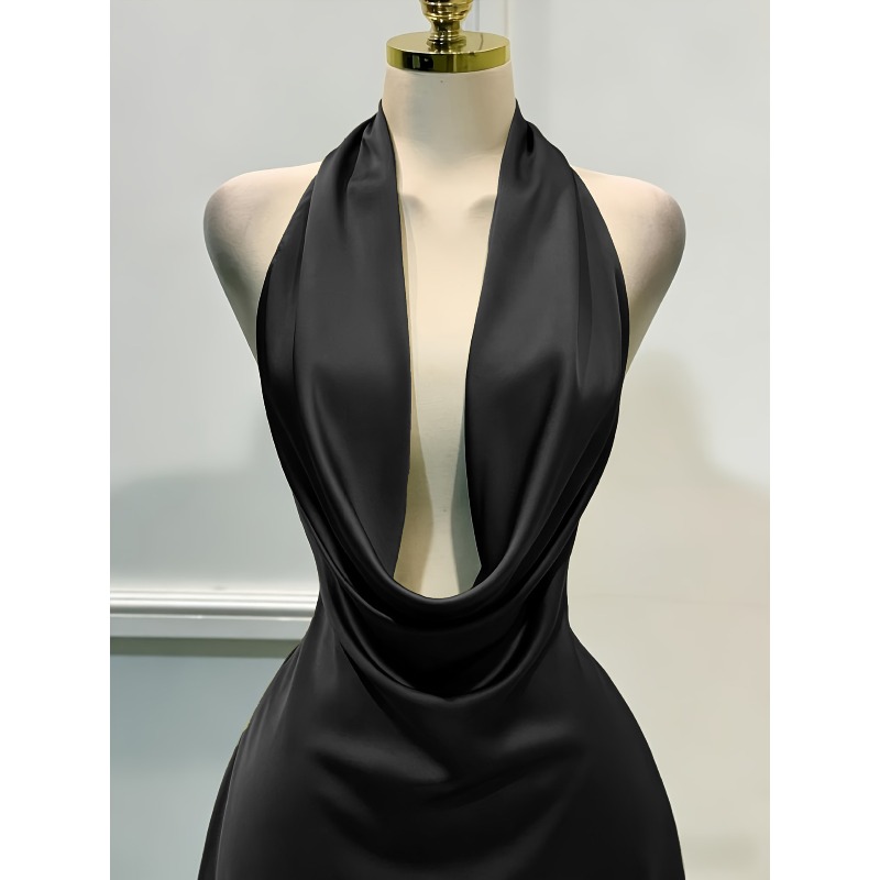 Robe en satin pour femme – Fermeture éclair au dos, dos ouvert, ajustée, pour les vacances, les soirées et les occasions spéciales