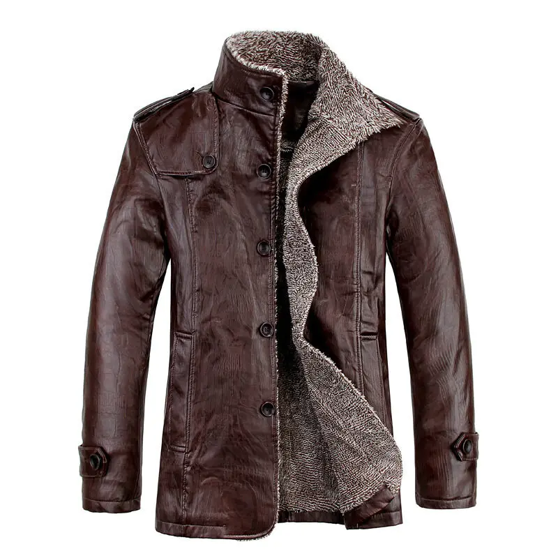 Manteau d'hiver chaud coupe-vent pour homme, manteau de moto en cuir polaire, veste en cuir PU en velours, veste décontractée en Faux cuir