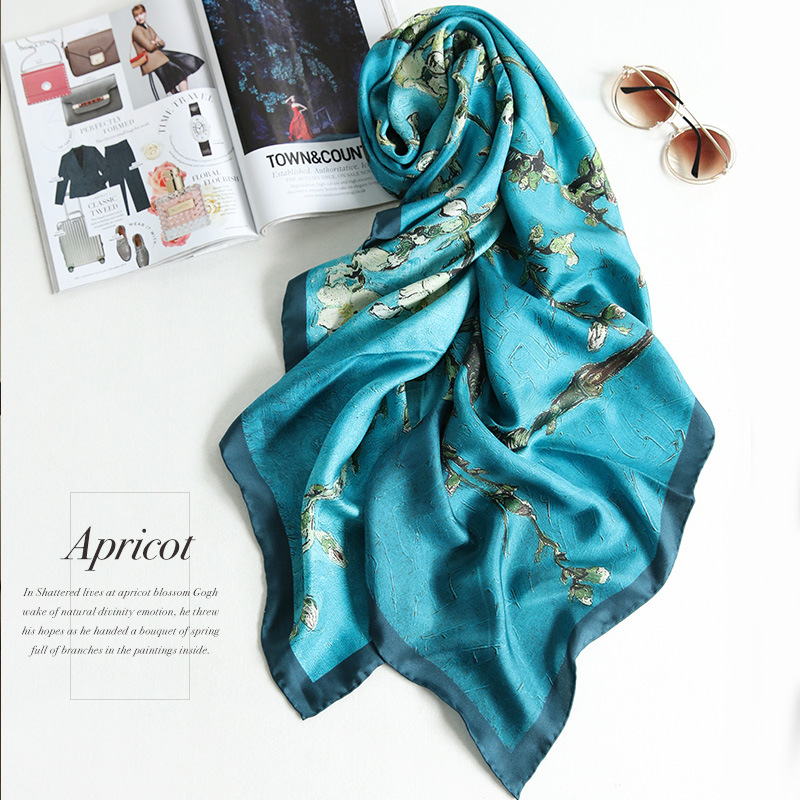 Espagne luxe foulard en soie femmes concepteur Van Gogh peinture à l'huile florale châles en soie Pashmina dames enveloppes foulards Foulard nouveau Hijab