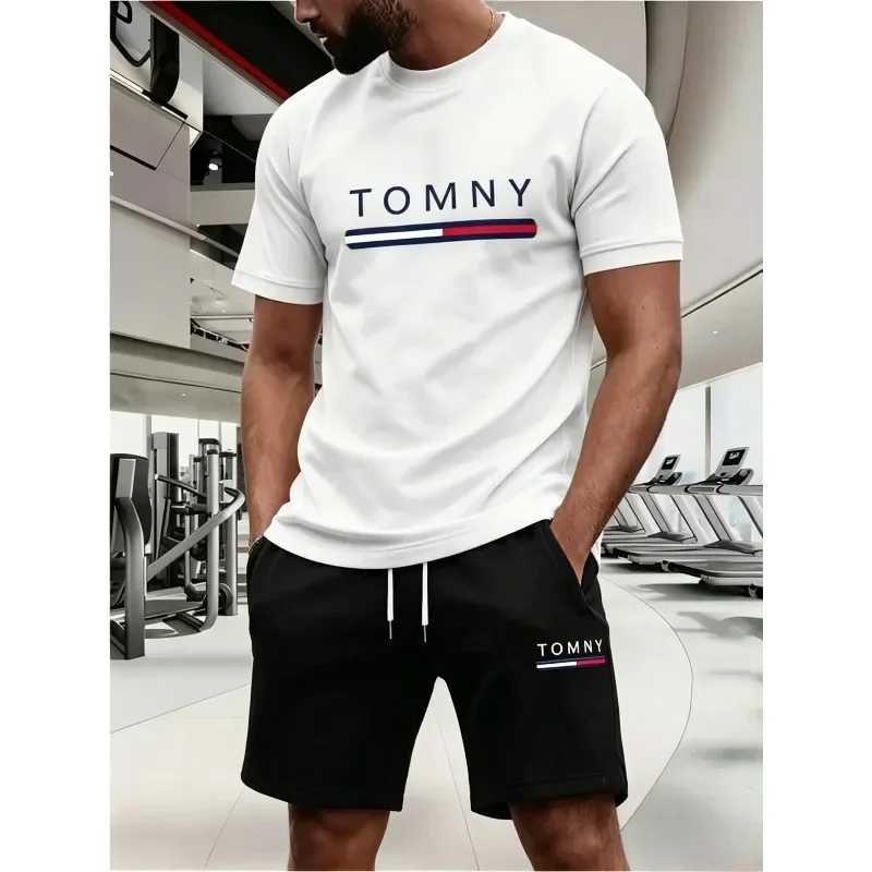 Ensemble deux pièces pour homme, t-shirt à manches courtes et short de sport d'été, respirant, séchage rapide, vêtements décontractés