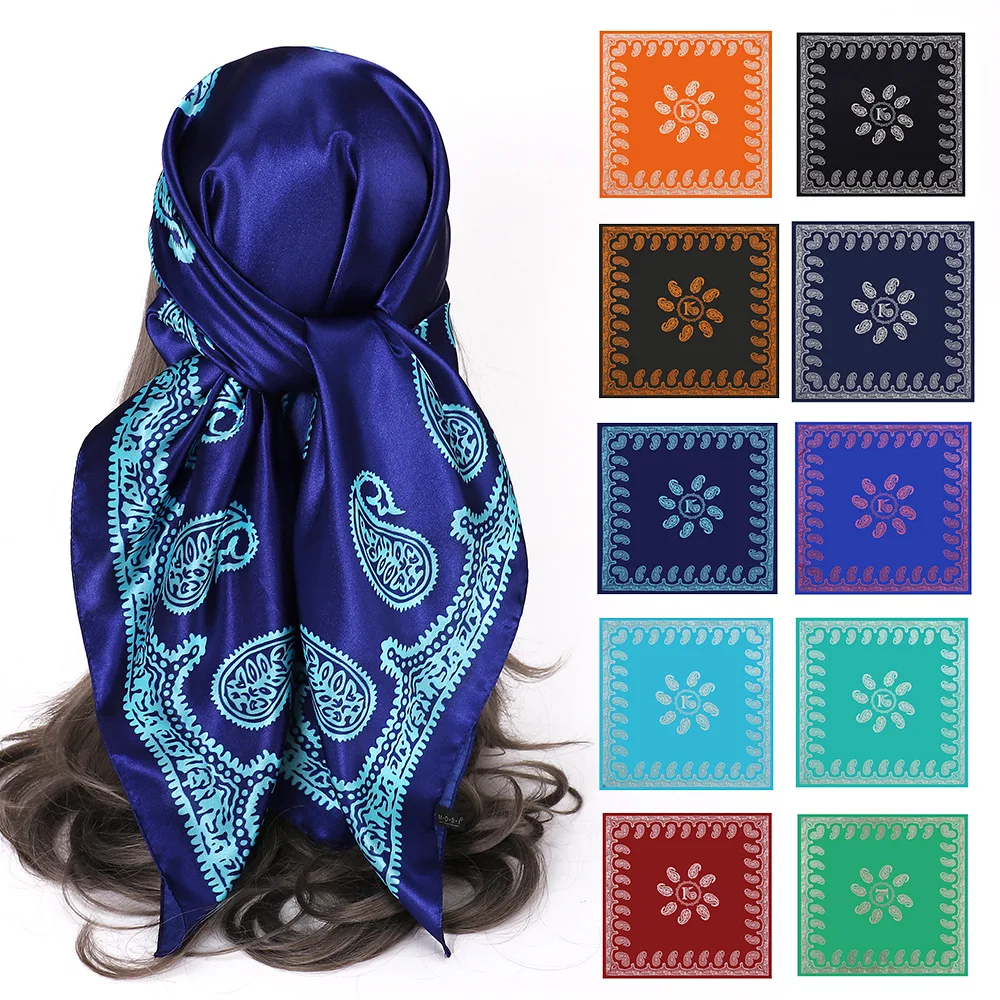 Écharpe Paisley InjSatin pour Femme, Châles Tendance, Enveloppes, Grand Bandana, Tête, Hijab, Carré, Sauna, Bande Cheveux, Dames, 90cm