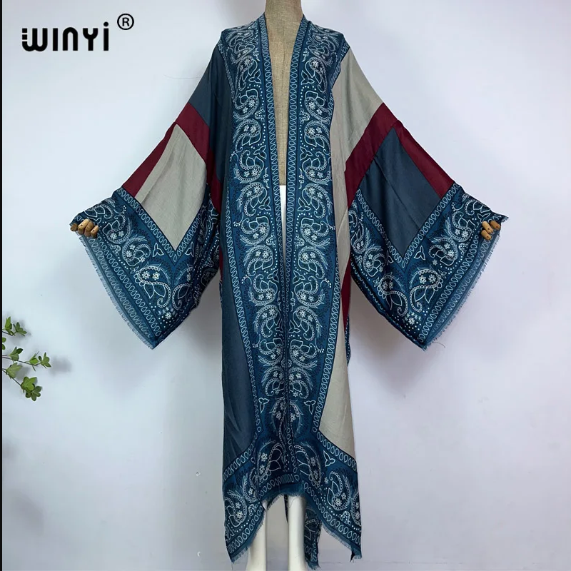 Manteau imprimé kimono WINYI, cardigan à manches longues, abaya, robe bohème, kaftan, abaya de luxe Dubaï, caftan pour femme musulmane.