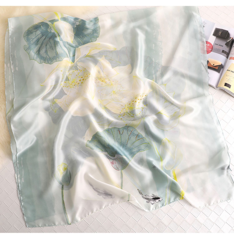 Écharpe en soie de printemps pour femme, châle à imprimé floral de créateur, foulard de luxe, couvre-chaussons de plage d'été, longues écharpes 180 cm