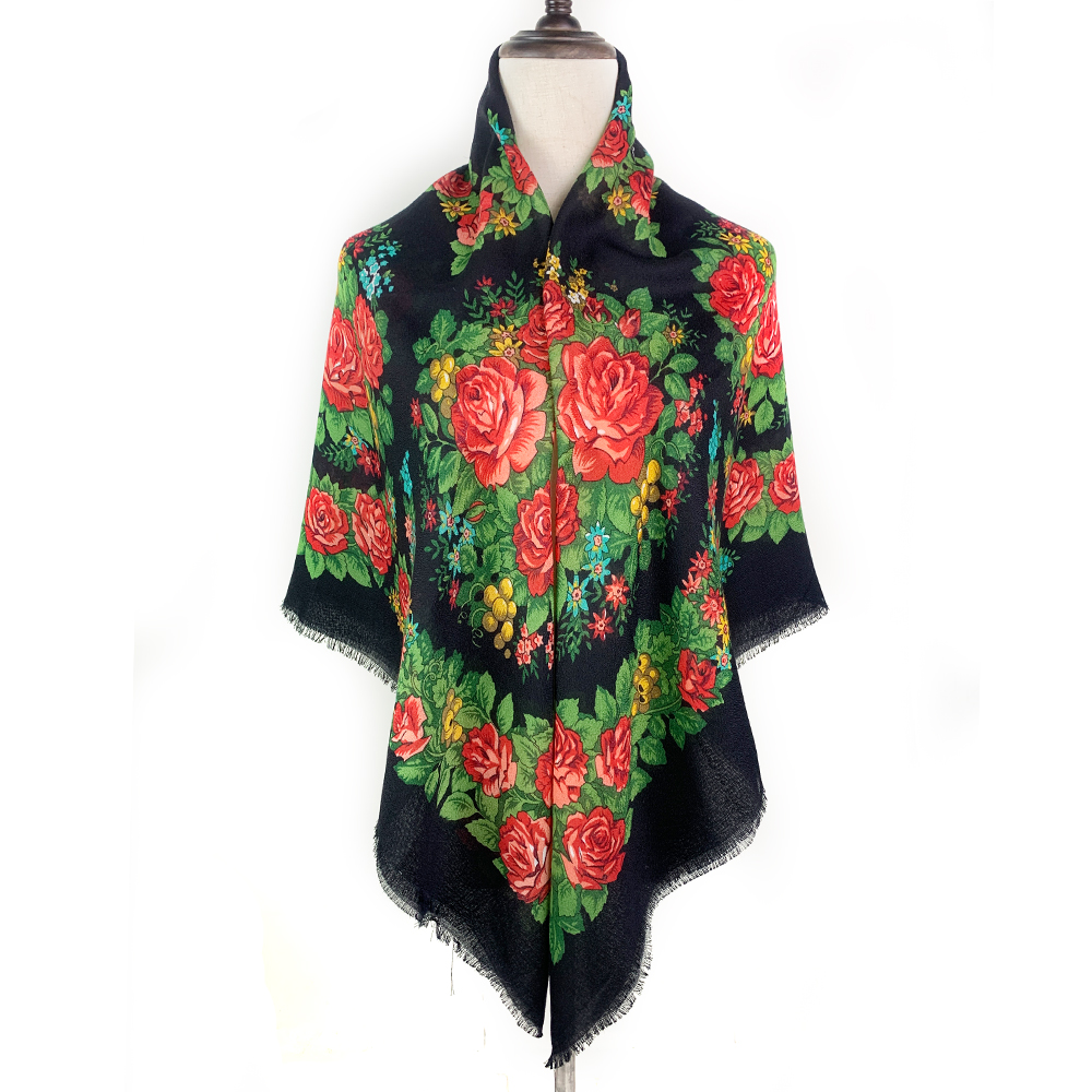 Foulard carré national russe 120*120cm pour femme, foulard bandana de luxe à imprimé floral, châle ukrainien, babouchka, hijab, couvre-chef