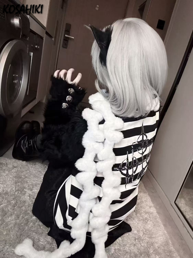Y2k – foulard Long en os de fourrure pour femme, Streetwear, mignon, couleur unie, Kawaii, hiver, Harajuku, fée Grunge